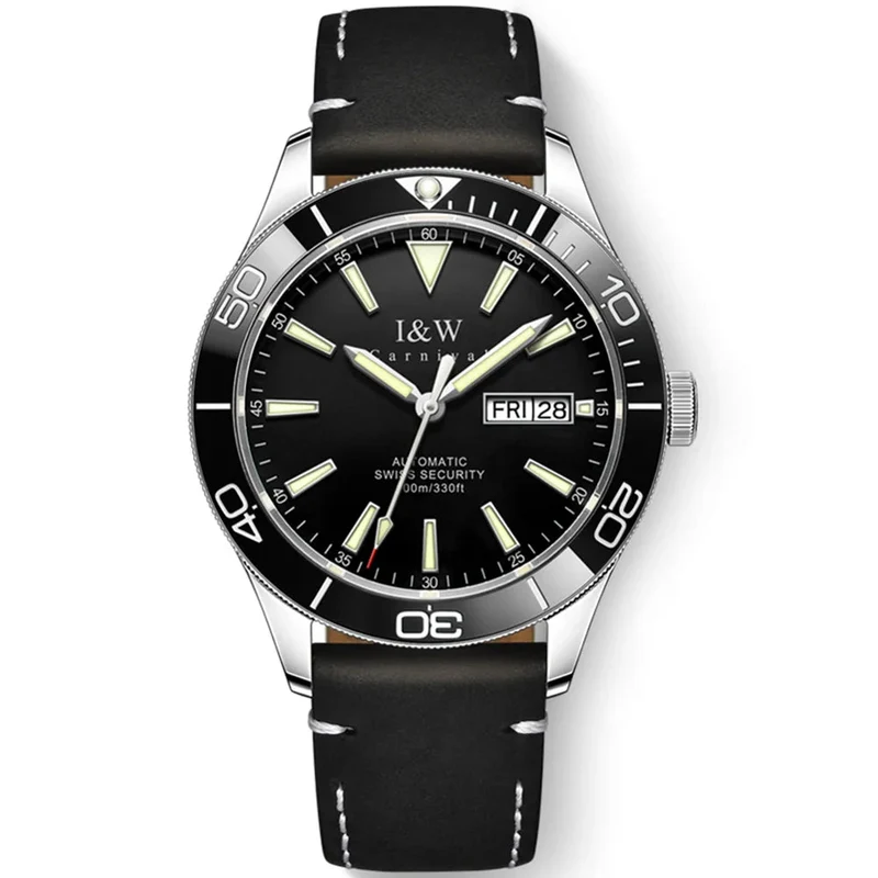 I&W Schweizer Luxus-Herren-Automatik-Taucheruhr – 100 m wasserdicht, Grün