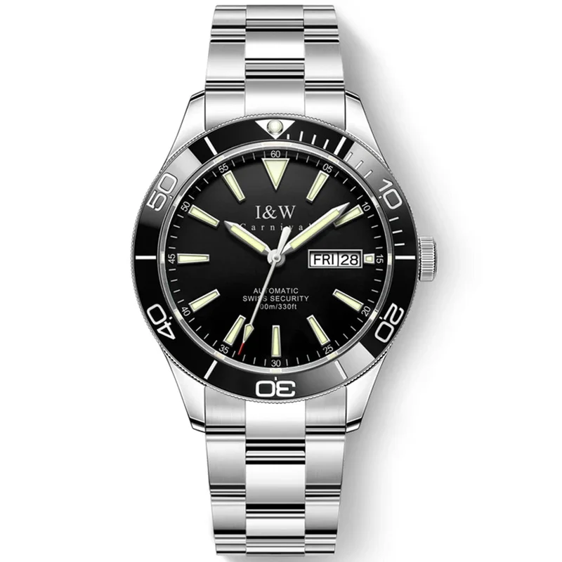 I&W Schweizer Luxus-Herren-Automatik-Taucheruhr – 100 m wasserdicht, Grün