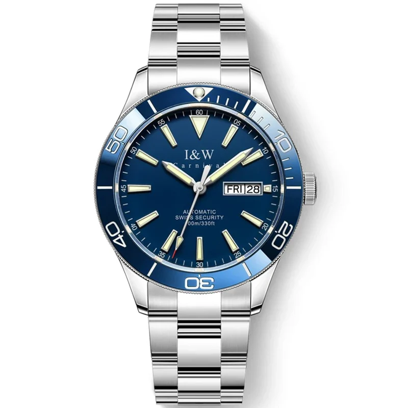 I&W Schweizer Luxus-Herren-Automatik-Taucheruhr – 100 m wasserdicht, Grün