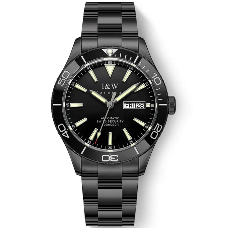 I&W Schweizer Luxus-Herren-Automatik-Taucheruhr – 100 m wasserdicht, Grün