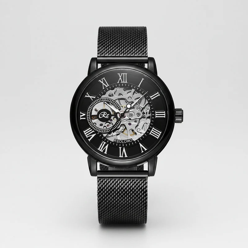 Luxuriöse Herrenuhr mit Skelett-Mesh-Armband – Elegante mechanische Uhr