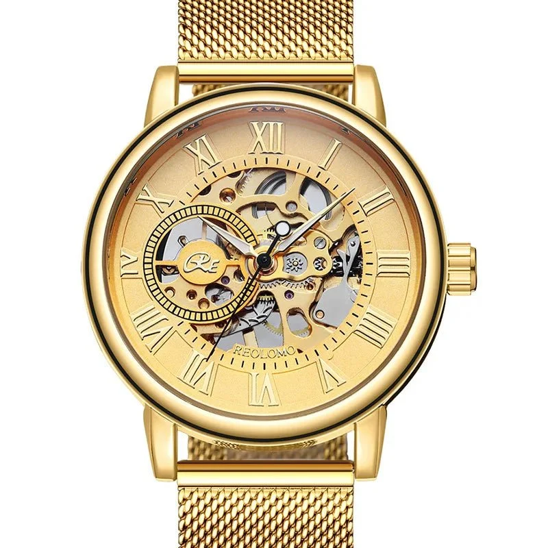 Luxuriöse Herrenuhr mit Skelett-Mesh-Armband – Elegante mechanische Uhr