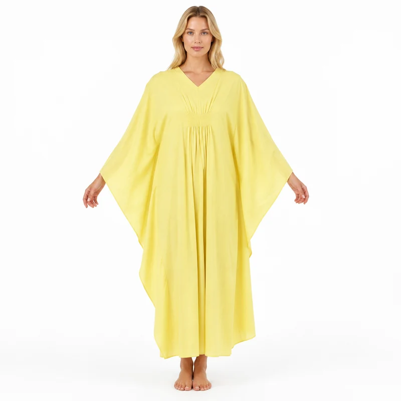 Damen-Baumwollkaftan in Zitronengelb – Einheitsgröße