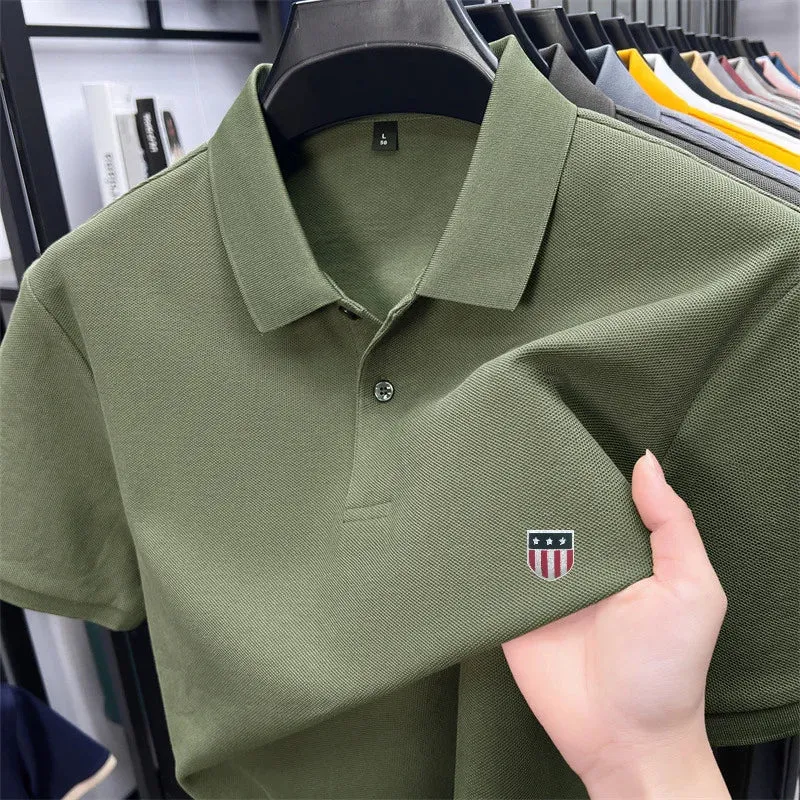 Luxuriöses Baumwoll-Poloshirt für Herren – 100 % Baumwolle, Kurzarm, bedrucktes Revers, ideal für Business und Freizeit