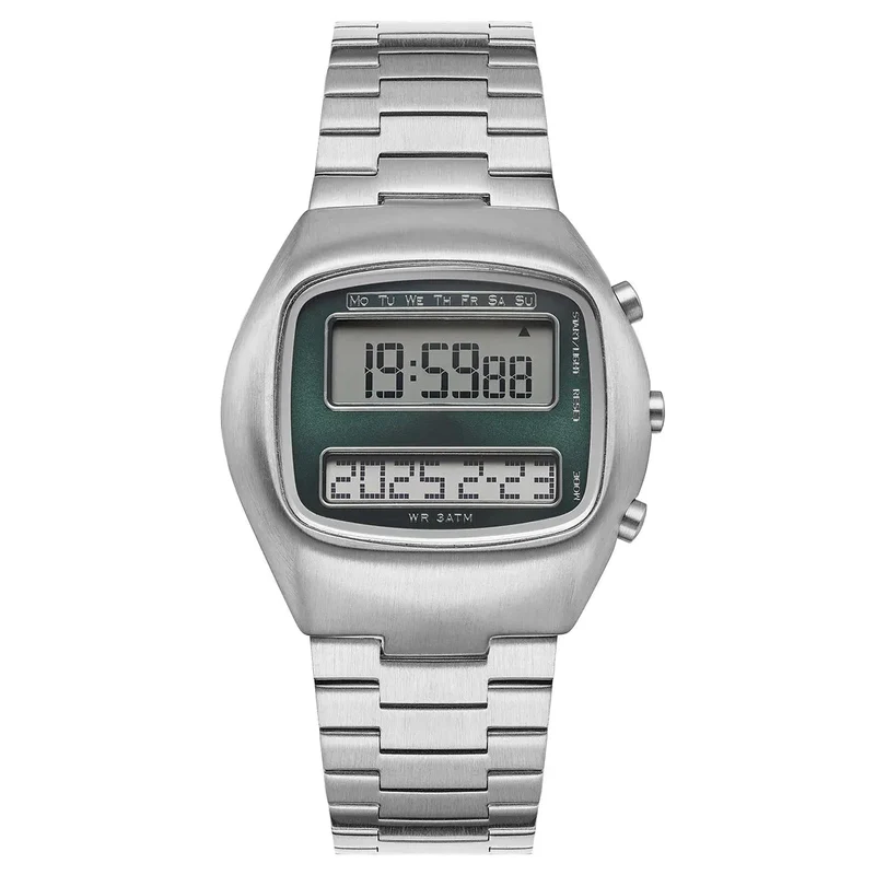 Retro-Digitaluhr für Herren mit Dual-Display, Edelstahlarmband und Hintergrundbeleuchtung