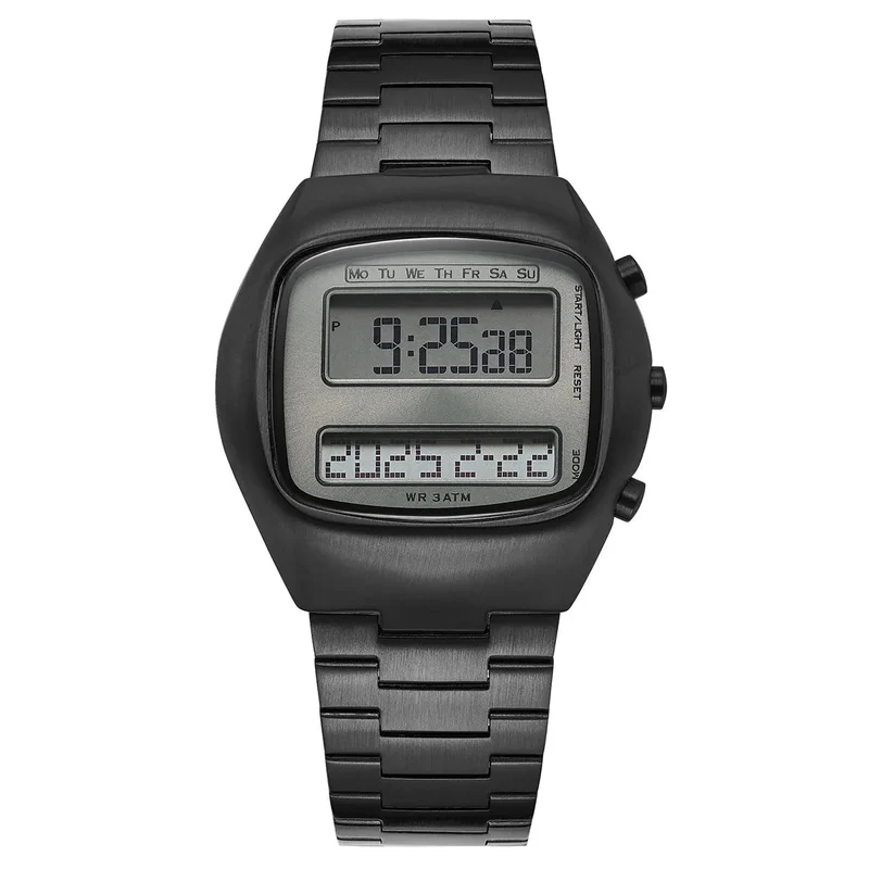 Retro-Digitaluhr für Herren mit Dual-Display, Edelstahlarmband und Hintergrundbeleuchtung