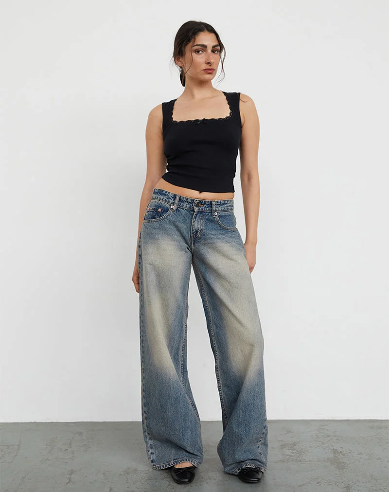 Geräumige extra weite Low Rise Jeans in Dirty Blue