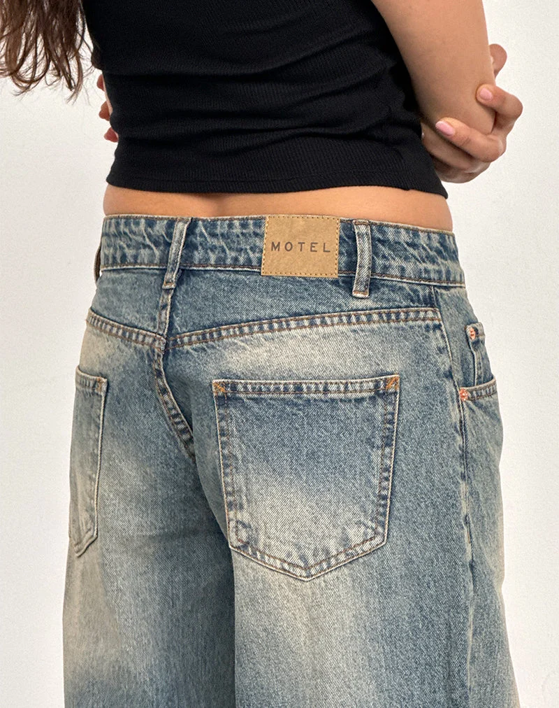 Geräumige extra weite Low Rise Jeans in Dirty Blue