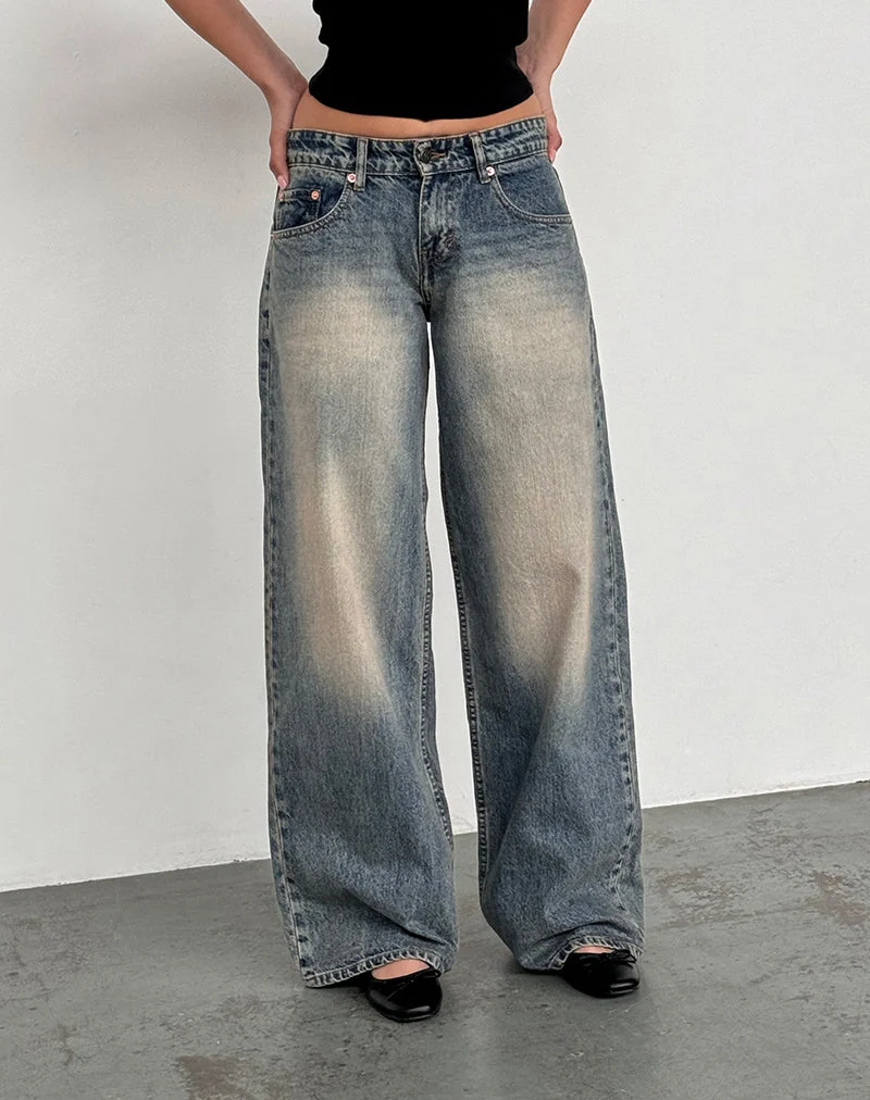 Geräumige extra weite Low Rise Jeans in Dirty Blue