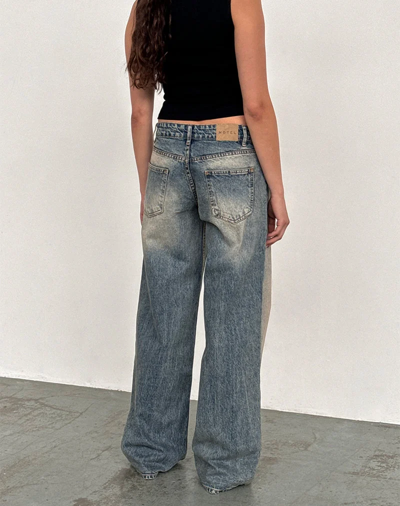 Geräumige extra weite Low Rise Jeans in Dirty Blue
