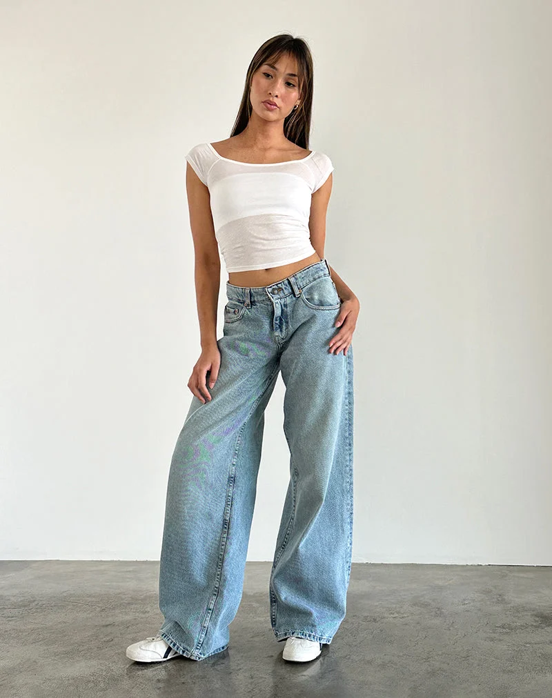 Geräumige extra weite Low Rise Jeans in Washed Blue Green
