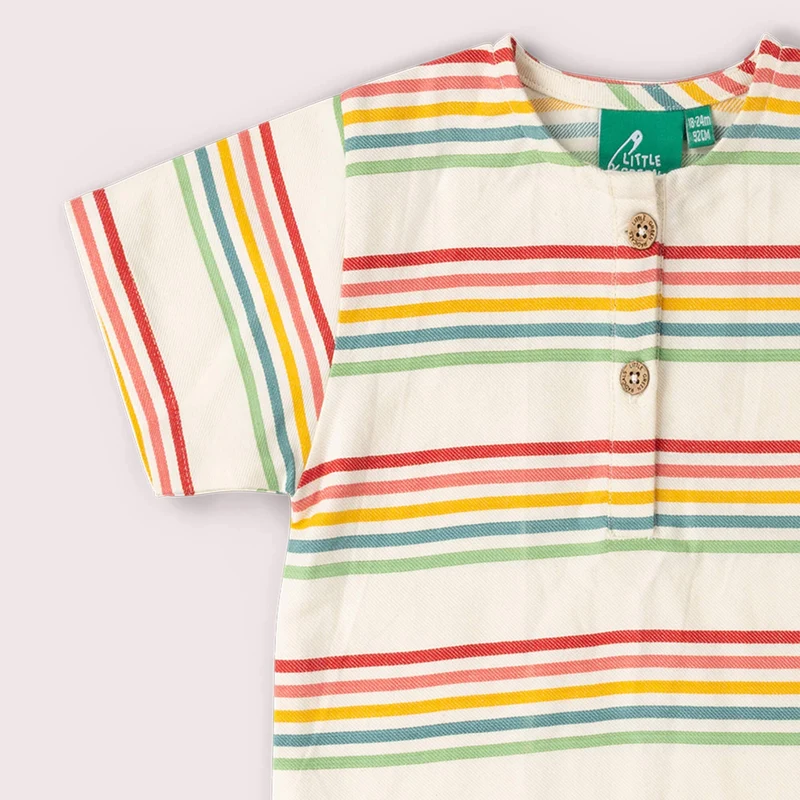 Little Green Radicals T-shirt Henley - Børn - Kortærmet - Regnbuestriber