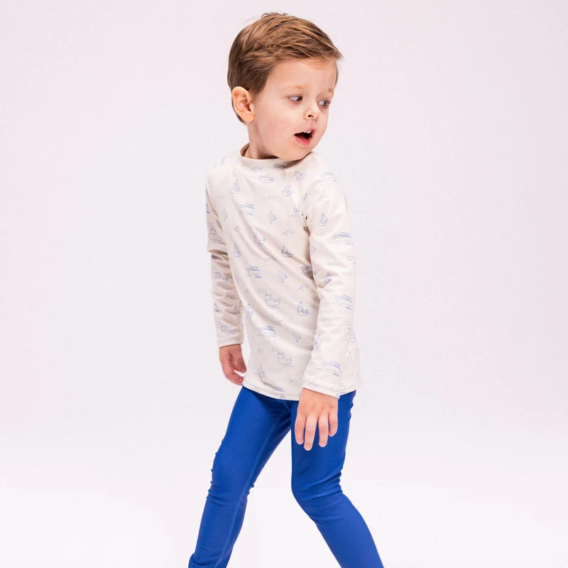 UV Swimming T-Shirt Long Sleeves - Beige/Blue - Seas The Day