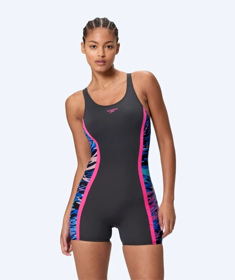 Speedo Badeanzug mit Bein für Damen - Hyperboom Splice Muscleback - Schwarz/Rosa