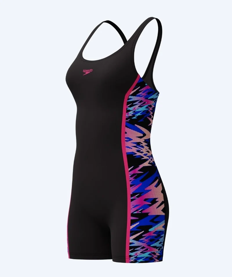 Speedo Badeanzug mit Bein für Damen - Hyperboom Splice Muscleback - Schwarz/Rosa
