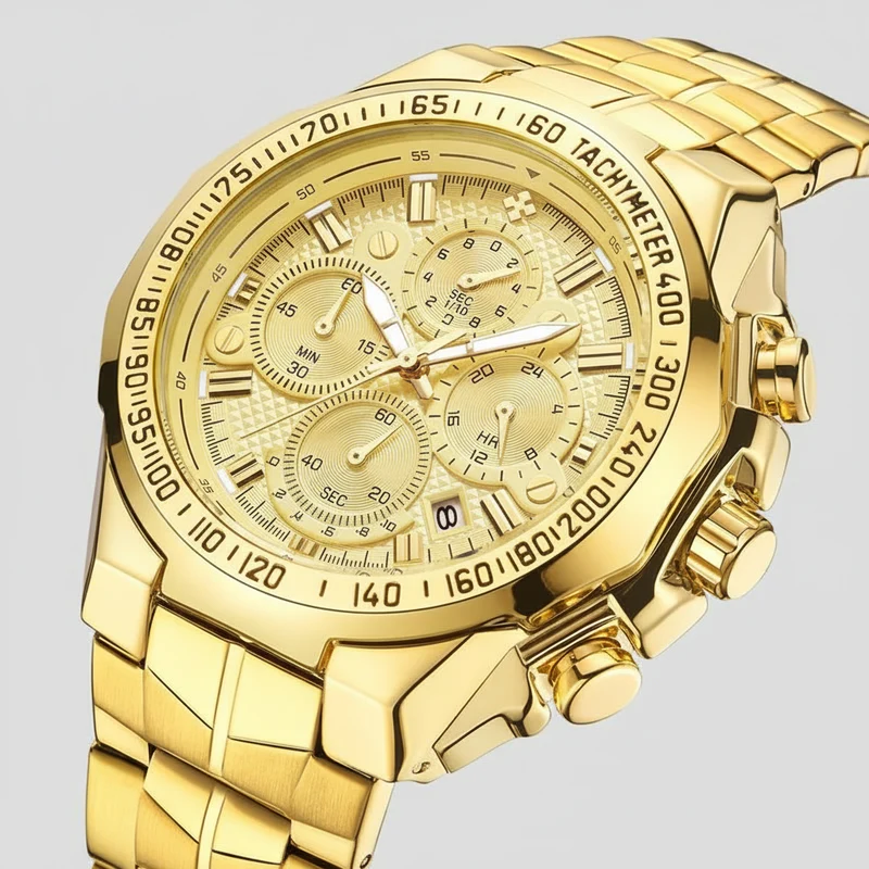 WWOOR Luxus-Herrenarmbanduhr - Goldener Chronograph Modell 2021