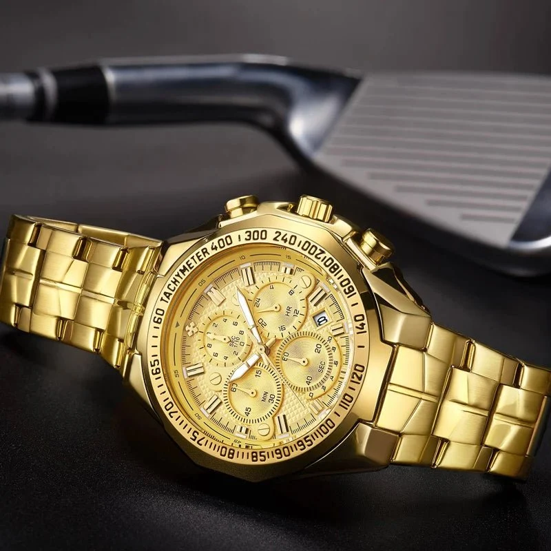 WWOOR Luxus-Herrenarmbanduhr - Goldener Chronograph Modell 2021