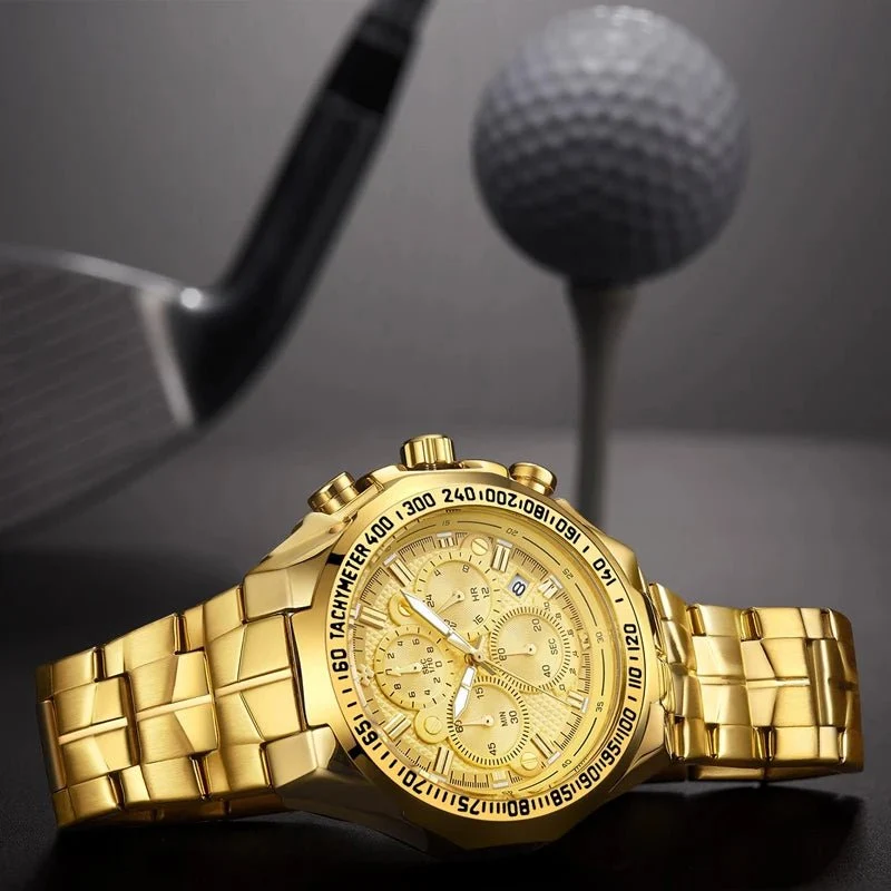 WWOOR Luxus-Herrenarmbanduhr - Goldener Chronograph Modell 2021