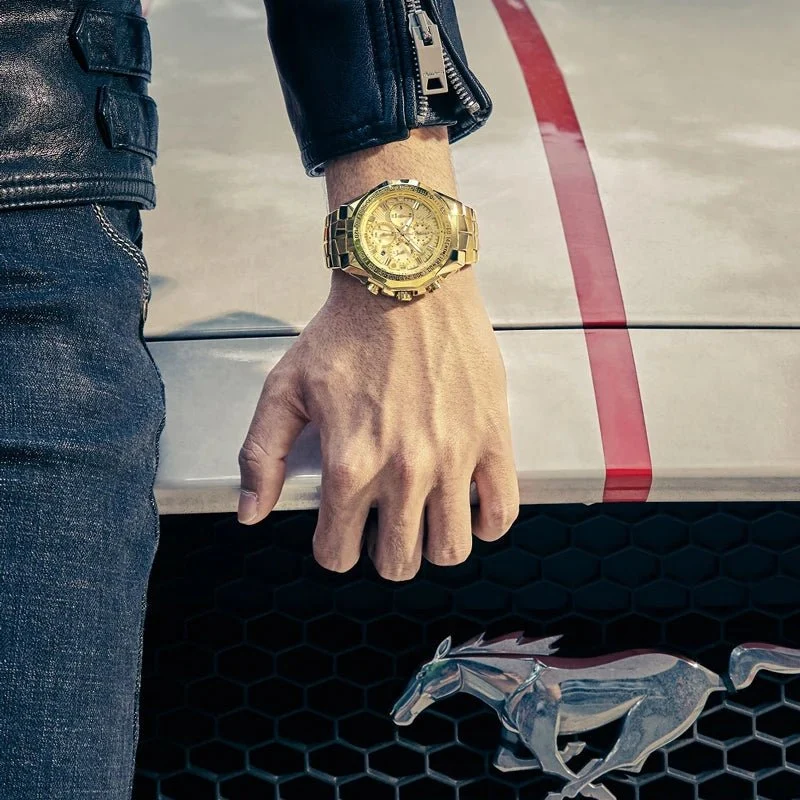 WWOOR Luxus-Herrenarmbanduhr - Goldener Chronograph Modell 2021