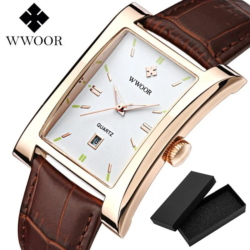 Wwoor Herren-Armbanduhr, wasserdicht – Stilvolle Lederarmbanduhr für jeden Anlass