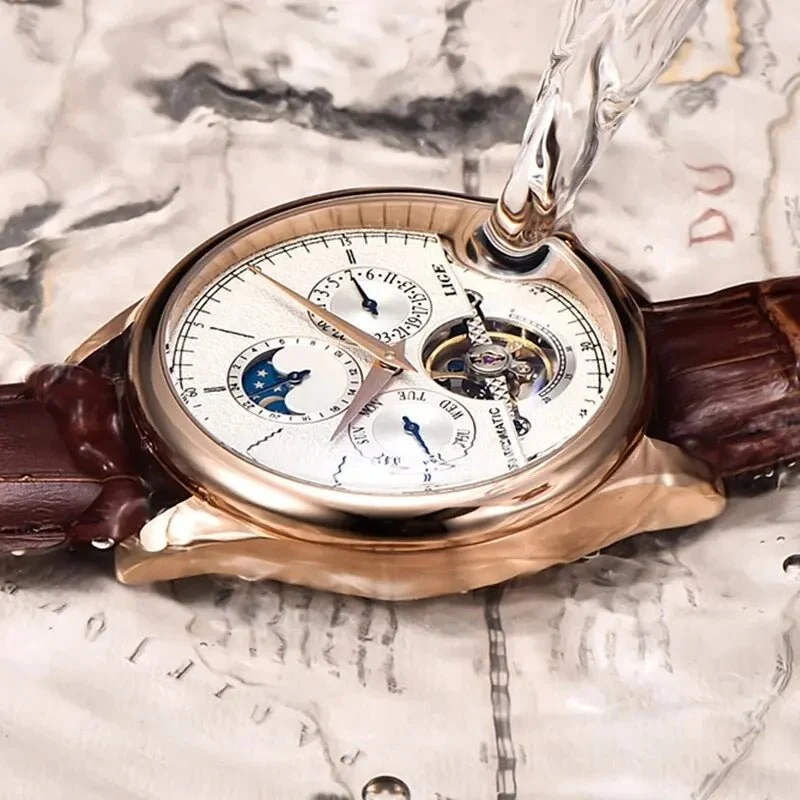 LIGE Tourbillon Militäruhr – Automatische, wasserdichte Herrenarmbanduhr mit Lederarmband
