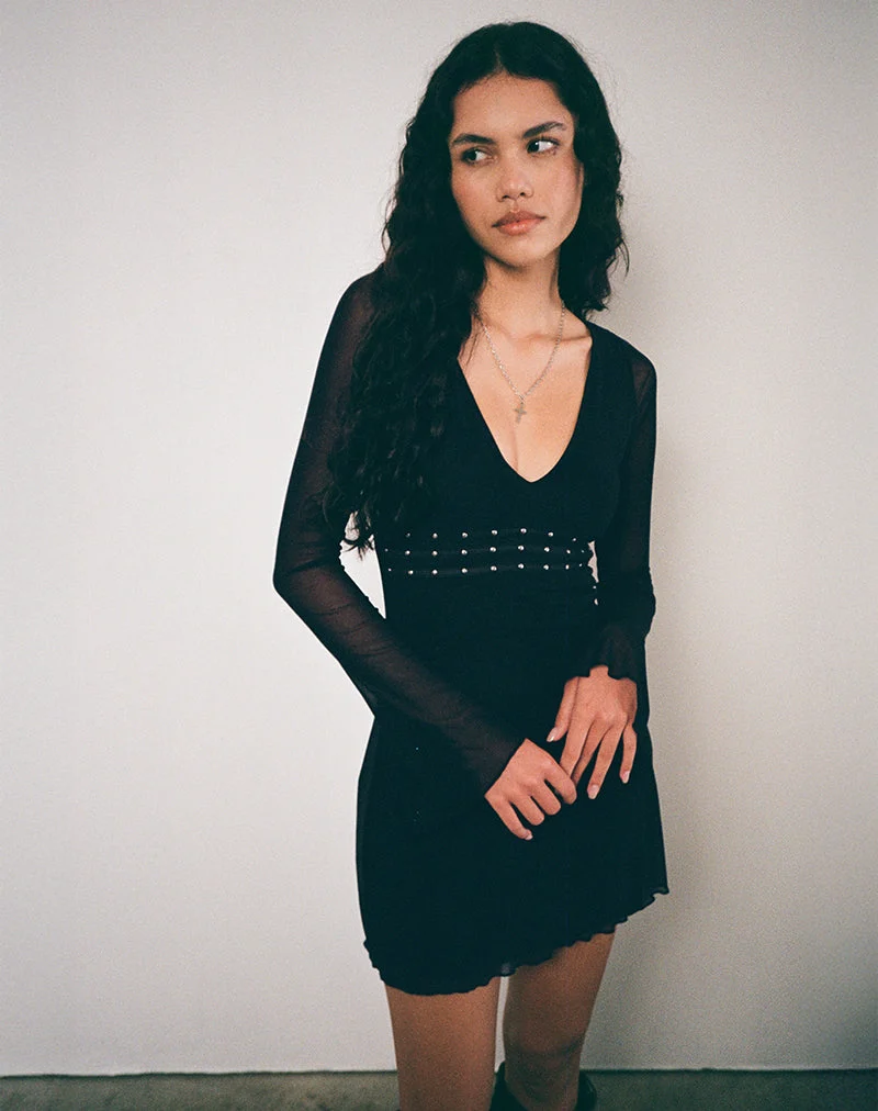 Xaviera tief ausgeschnittenes Kleid in Schwarz