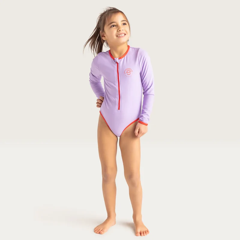 UV Swimsuit Girls With Sleeves - Purple - Pure Tones