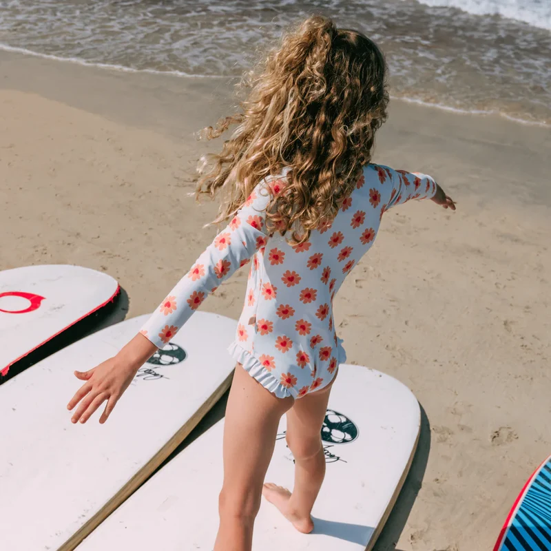 UV Swimsuit Girls With Sleeves - Multicolor - Floral Love