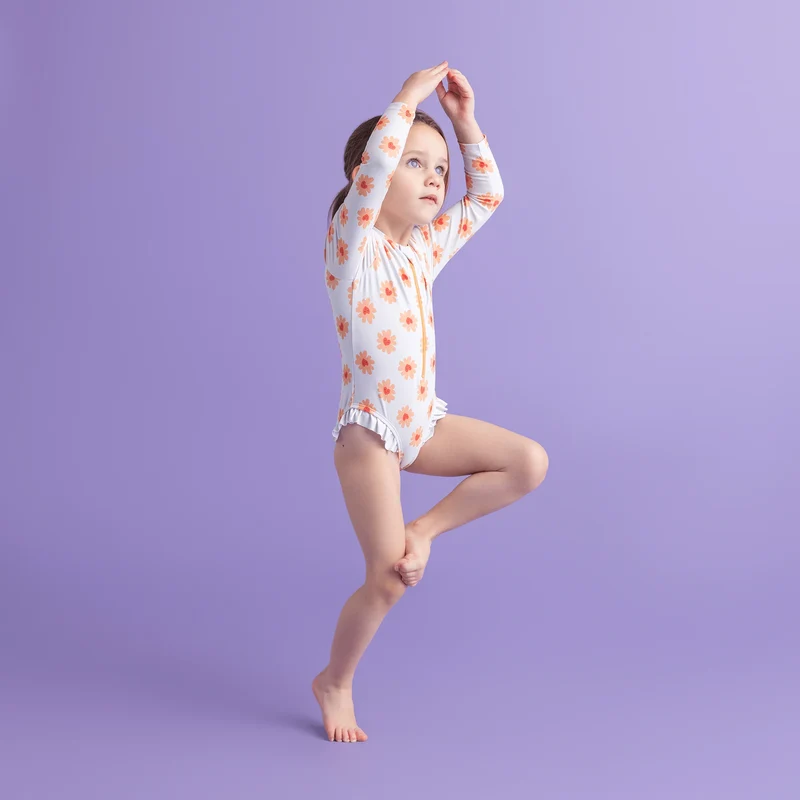 UV Swimsuit Girls With Sleeves - Multicolor - Floral Love