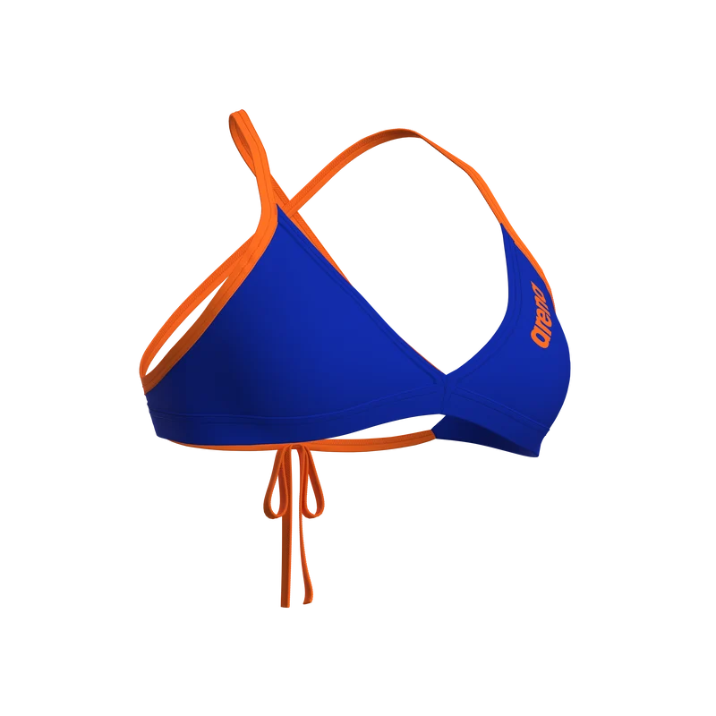 Arena Team Damen Bikinitop Tie Back Solid Neon Blue - Team Orange