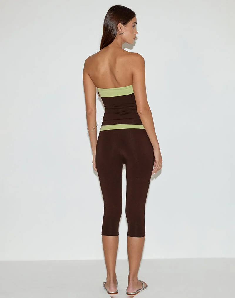 Vivah Fold-over Capri in Schokoladenbraun mit Pistazienbändern