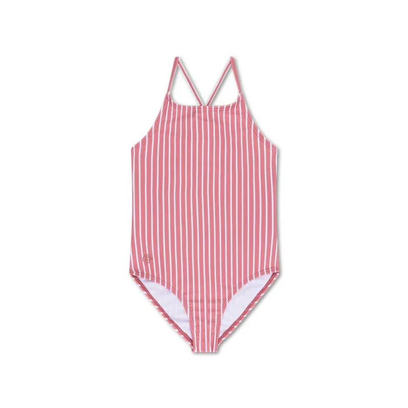 Swimsuit Girls - Red/White Striped - Daisy Flower