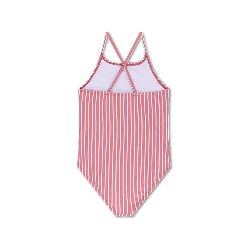 Swimsuit Girls - Red/White Striped - Daisy Flower