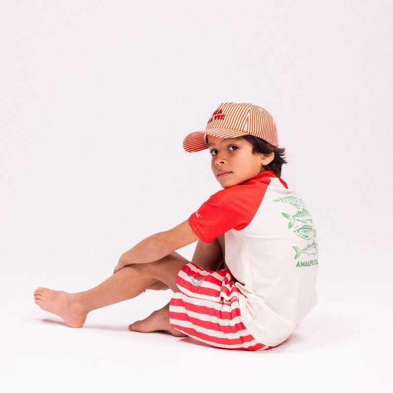 Swim Shorts - Beige/Red - Lobster Stripe
