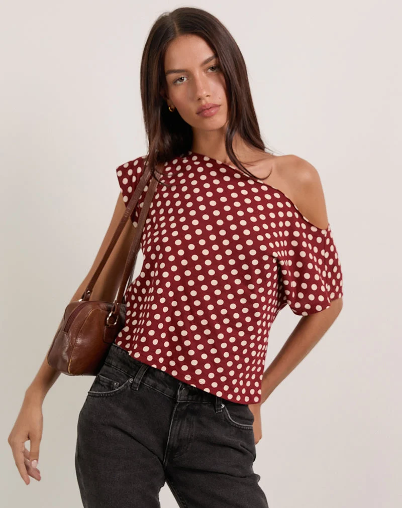 Balia Asymmetrisches Oberteil mit kurzen Ärmeln in Polka Wine