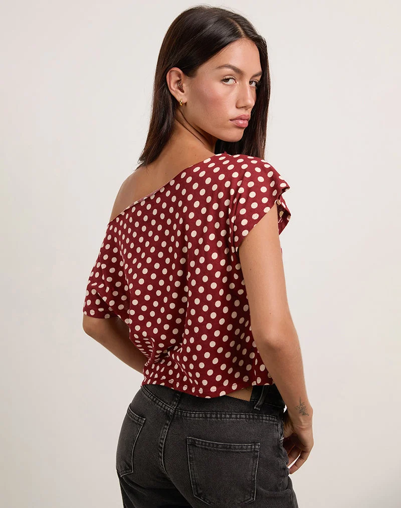 Balia Asymmetrisches Oberteil mit kurzen Ärmeln in Polka Wine