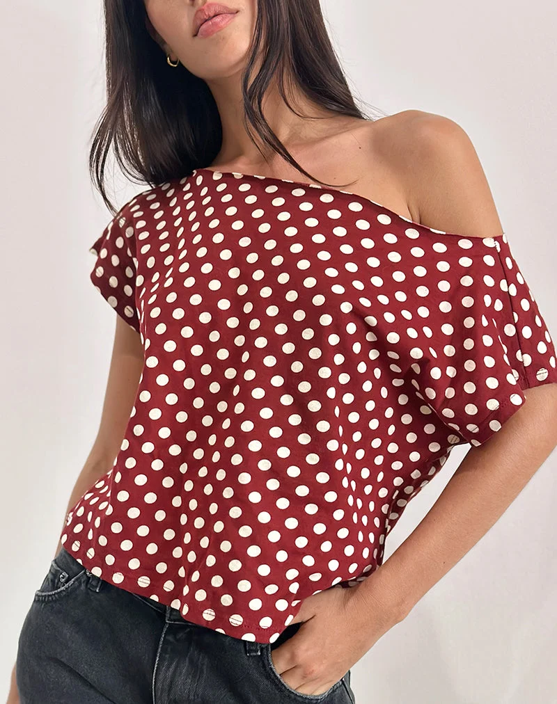 Balia Asymmetrisches Oberteil mit kurzen Ärmeln in Polka Wine