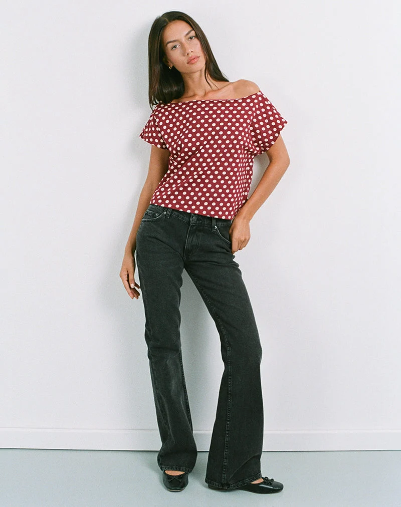Balia Asymmetrisches Oberteil mit kurzen Ärmeln in Polka Wine