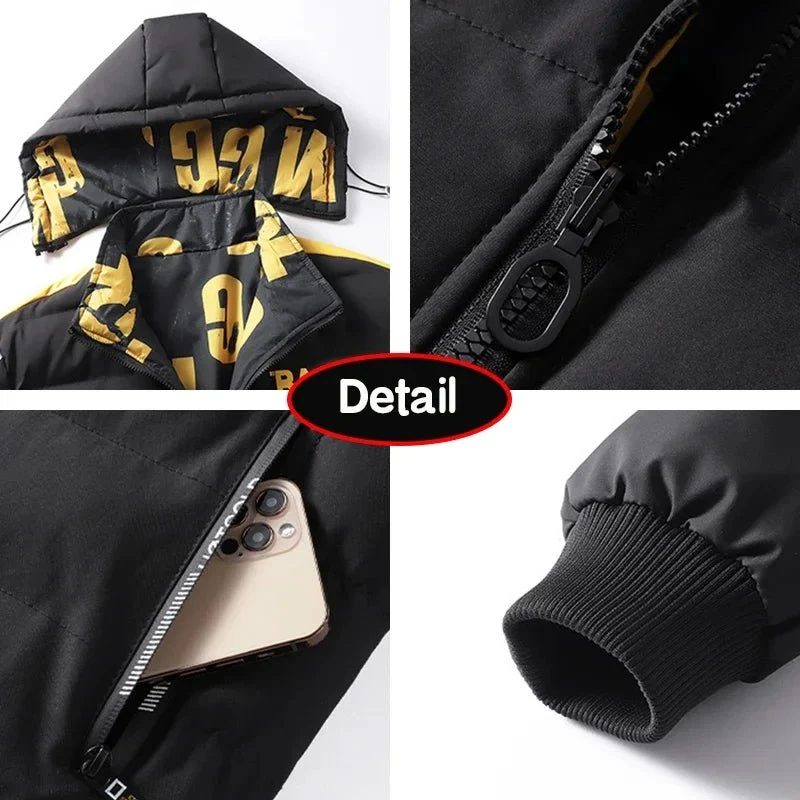 Winterliche Herren-Windjacke mit abnehmbarer Kapuze – Dicker, warmer, lässiger Parka