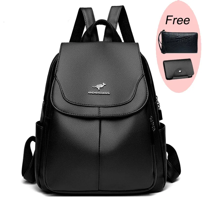 Damen-Lederrucksack, großes Fassungsvermögen, hochwertige Vintage-Tasche, ideal für Schule und Reisen.