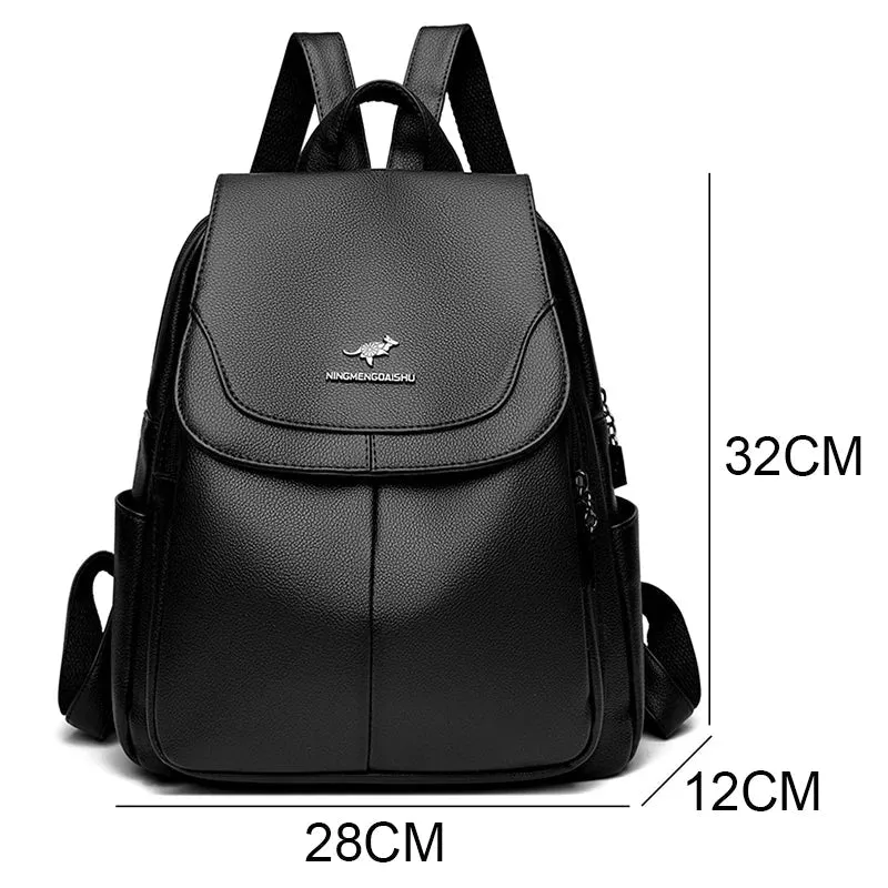 Damen-Lederrucksack, großes Fassungsvermögen, hochwertige Vintage-Tasche, ideal für Schule und Reisen.