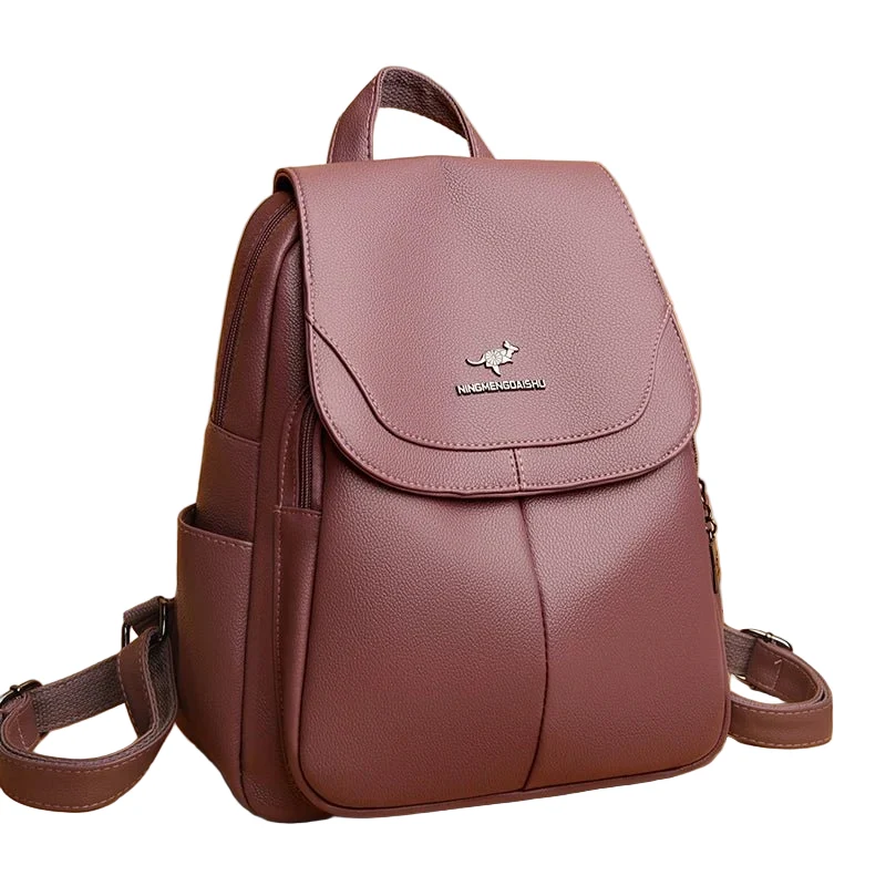 Damen-Lederrucksack, großes Fassungsvermögen, hochwertige Vintage-Tasche, ideal für Schule und Reisen.
