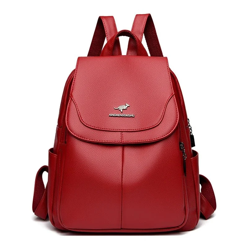 Damen-Lederrucksack, großes Fassungsvermögen, hochwertige Vintage-Tasche, ideal für Schule und Reisen.