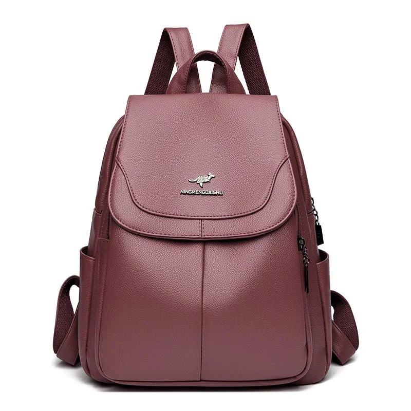 Damen-Lederrucksack, großes Fassungsvermögen, hochwertige Vintage-Tasche, ideal für Schule und Reisen.