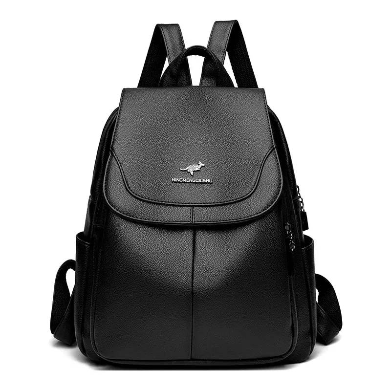 Damen-Lederrucksack, großes Fassungsvermögen, hochwertige Vintage-Tasche, ideal für Schule und Reisen.