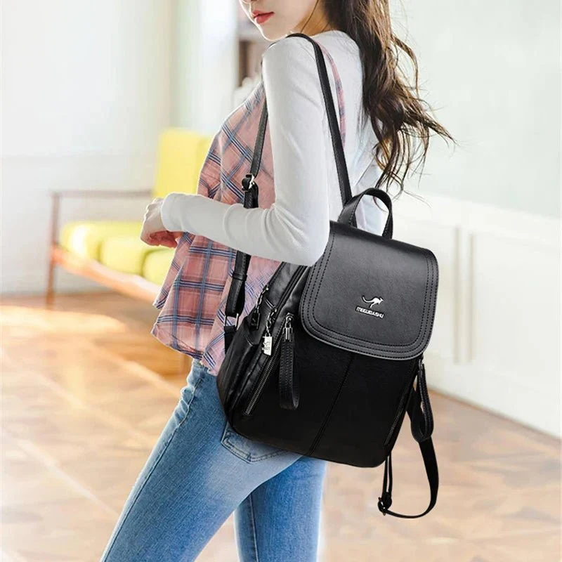 Modischer Reißverschluss-Rucksack für Damen – Geräumige Leder-Schultertasche für Mädchen und Teenager