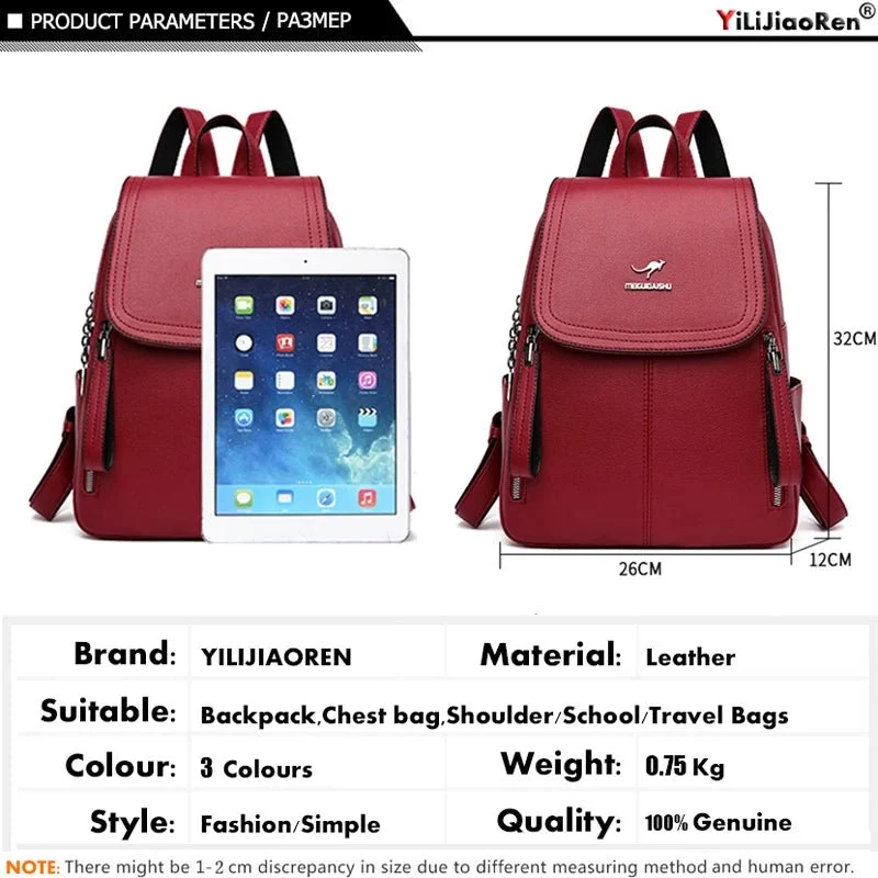 Modischer Reißverschluss-Rucksack für Damen – Geräumige Leder-Schultertasche für Mädchen und Teenager