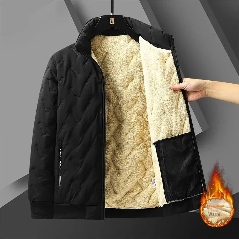 Winterfleecejacken für Herren – Dick gefütterter, winddichter, kurzer Wollparka, warme Bomberjacke für Herbst und Winter