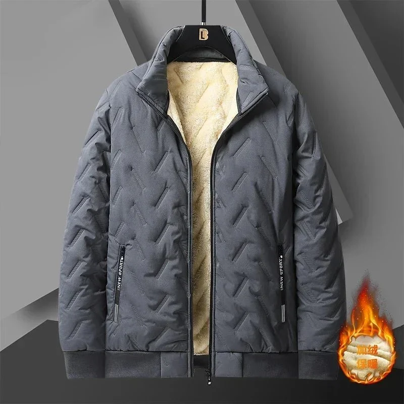 Winterfleecejacken für Herren – Dick gefütterter, winddichter, kurzer Wollparka, warme Bomberjacke für Herbst und Winter