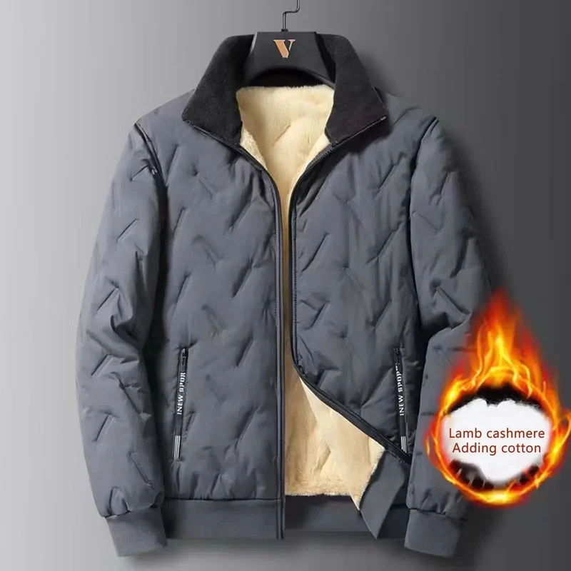 Winterfleecejacken für Herren – Dick gefütterter, winddichter, kurzer Wollparka, warme Bomberjacke für Herbst und Winter